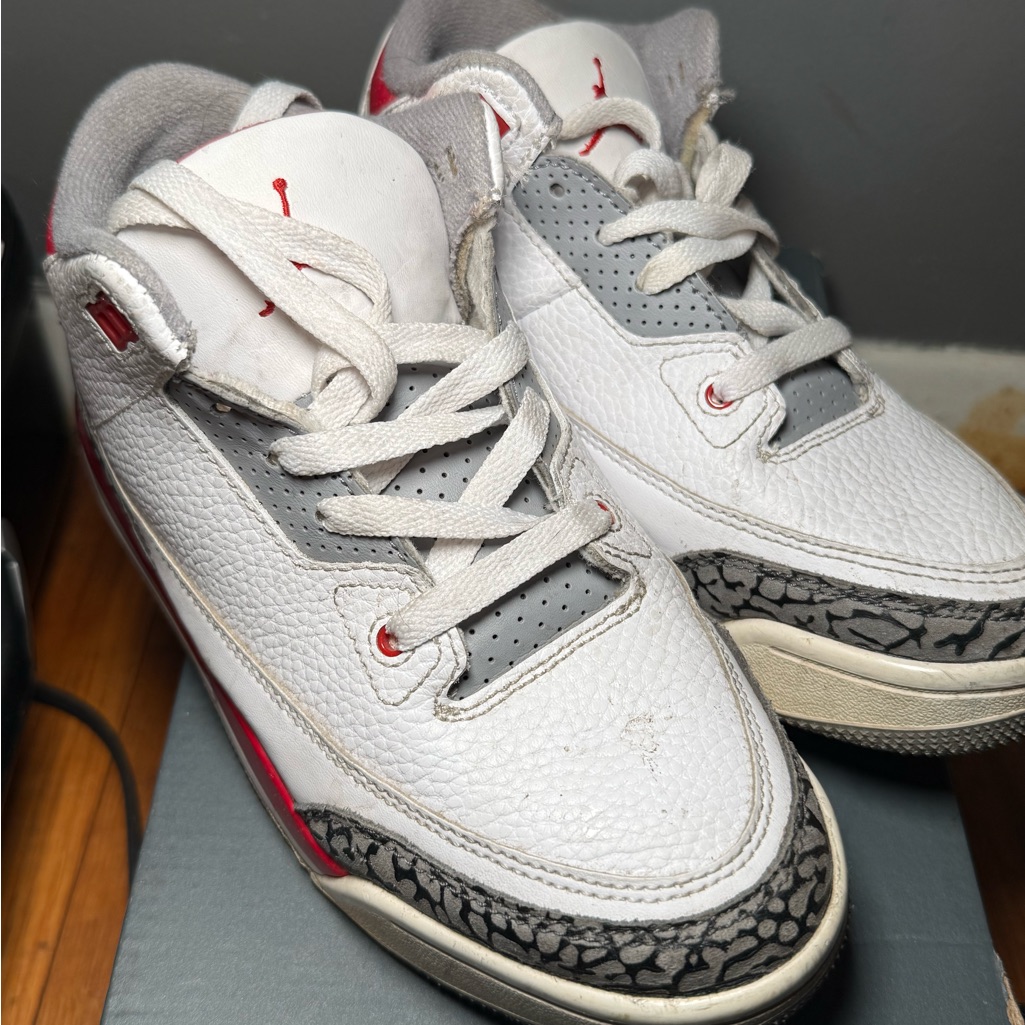 Jordan Kids White And Gray Sneakers With Red Accents